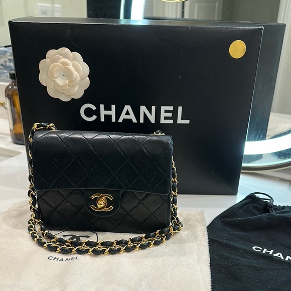 Chanel Vintage Mini Square Black Quilted Lambskin Flap Bag - Picture 1 of 10